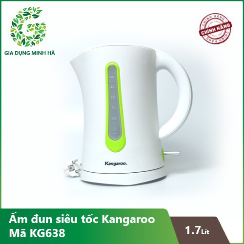 Ấm Đun Siêu Tốc Kangaroo KG638 (1.7L) - 2 màu Trắng pha cam - Xanh Hàng chính hãng