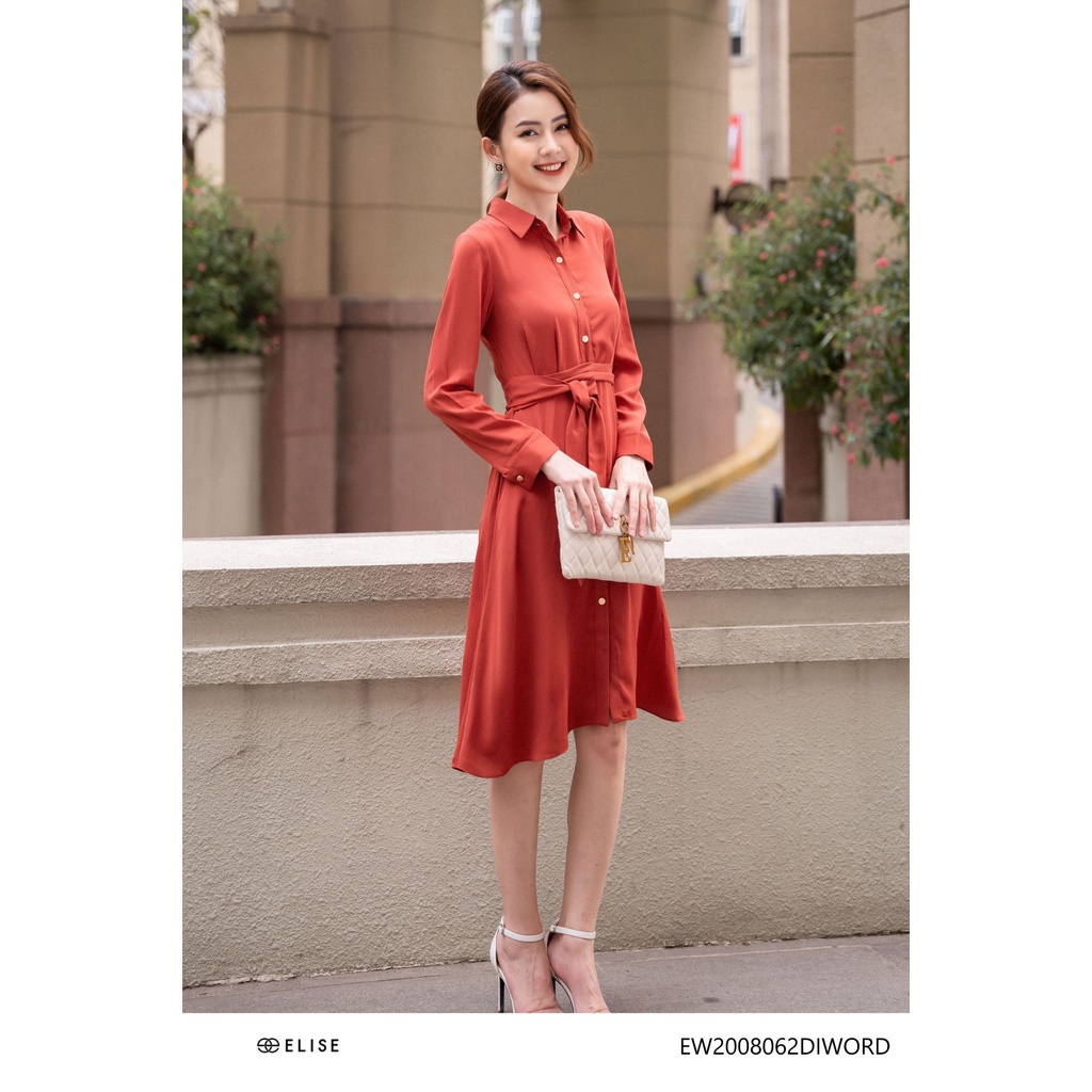 Đầm đỏ đai nơ eo Elise