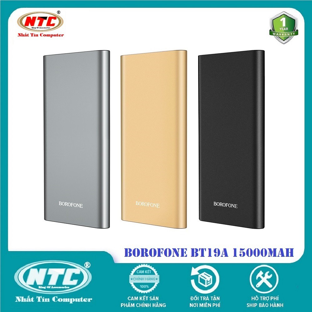 Pin sạc dự phòng Borofone BT19A Universal 15000mAh Output 2A, Vỏ kim loại - Hàng chính hãng