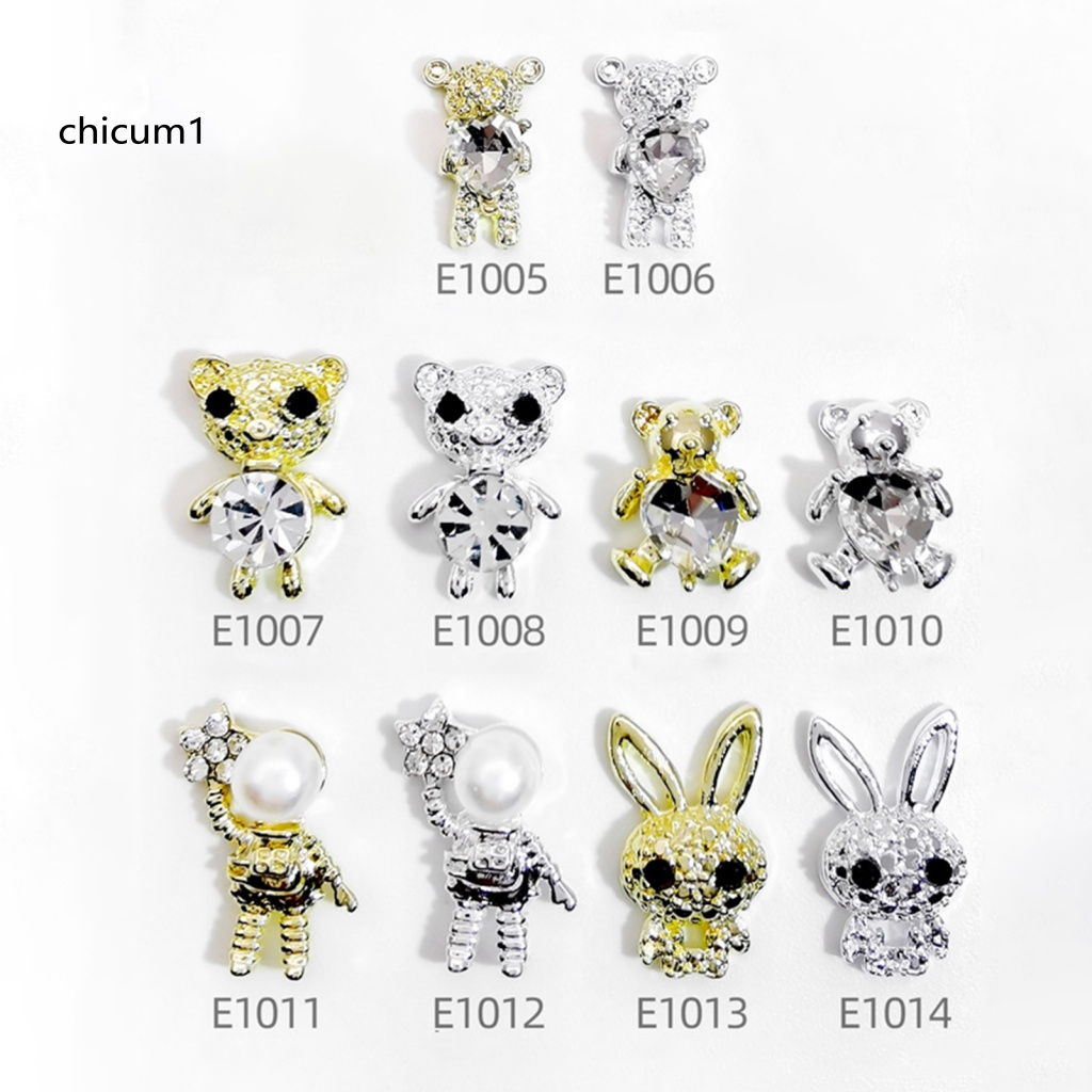 Set 10 Phụ Kiện Trang Trí Móng Tay Bằng Hợp Kim Hình Gấu Sáng Tạo
