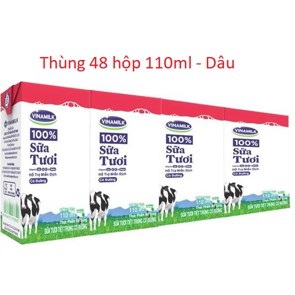 Thùng 48 Hộp - Sữa tươi Vinamilk 110ml có đường/ít đường/ KHông đường/ Dâu/ Socola