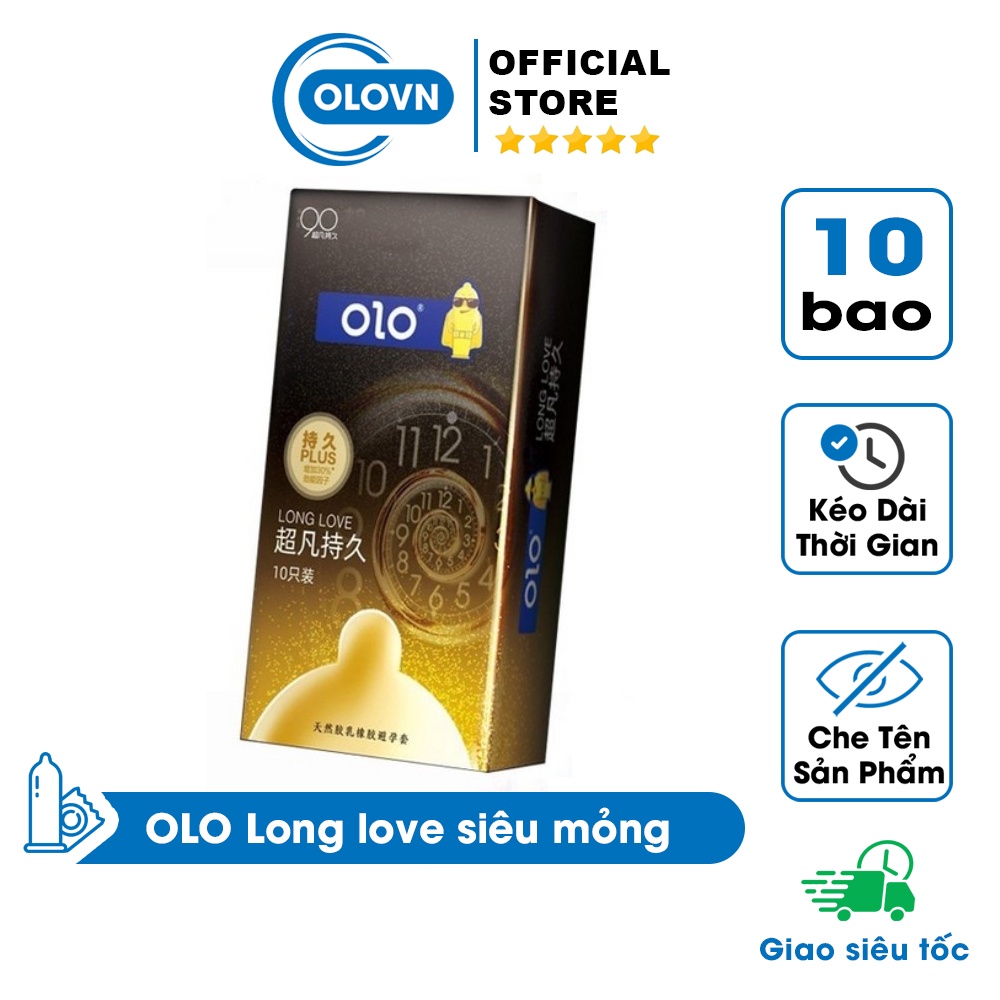 Bao cao su siêu mỏng OLO Long love chống xuất tinh sớm,kéo dài tăng cứng an toàn, Hàng chính hãng | hộp 10c