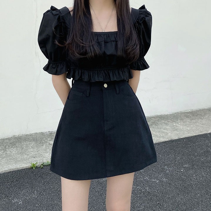 Chân Váy Jean Lưng Cao Dáng Chữ A Phong Cách Hàn Quốc Thời Trang Dễ Phối Đồ Cho Nữ