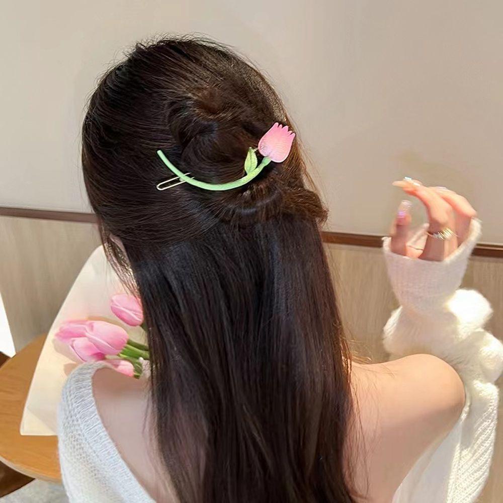 MXGOODS Kẹp Tóc Hình Hoa Tulip / Ếch / Hình Học Đơn Giản Ngọt Ngào Phong Cách Pháp Cho Nữ
