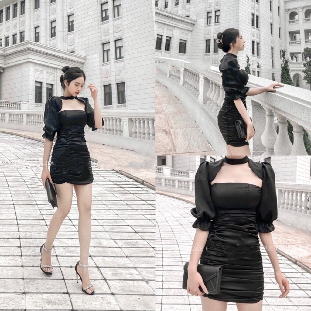 Đầm dự tiệc ôm body nhún tay phồng Evia Dress