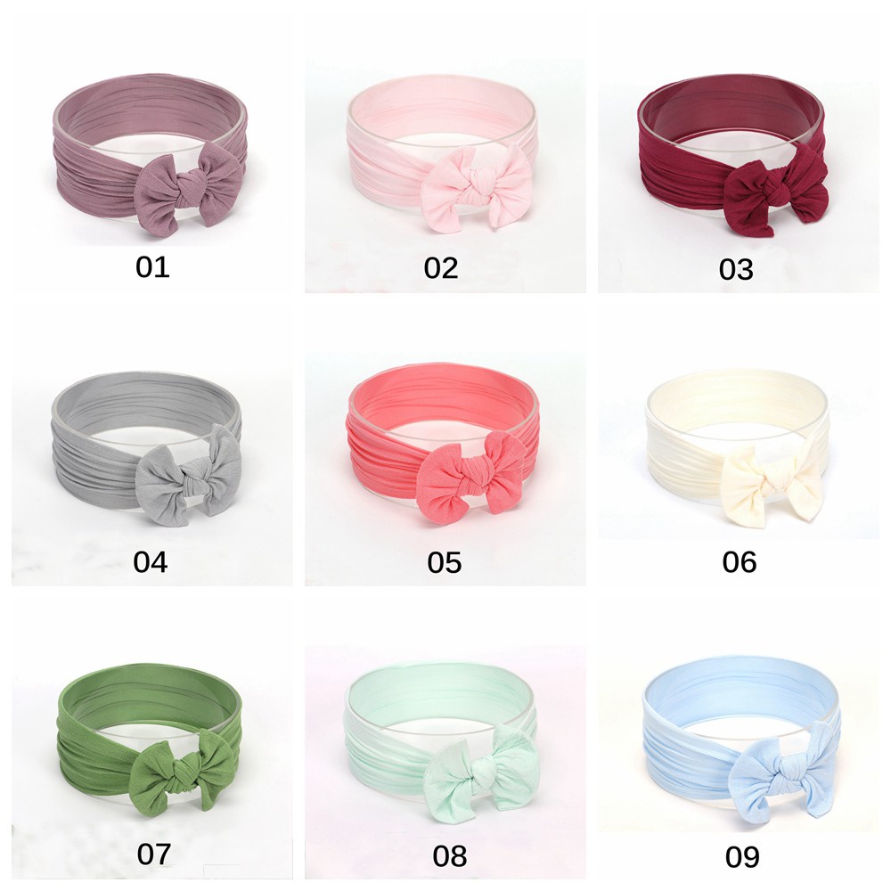 Băng Đô Cài Tóc Tai Thỏ Co Giãn Bằng Nylon Đính Nơ Dễ Thương Cho Bé Gái