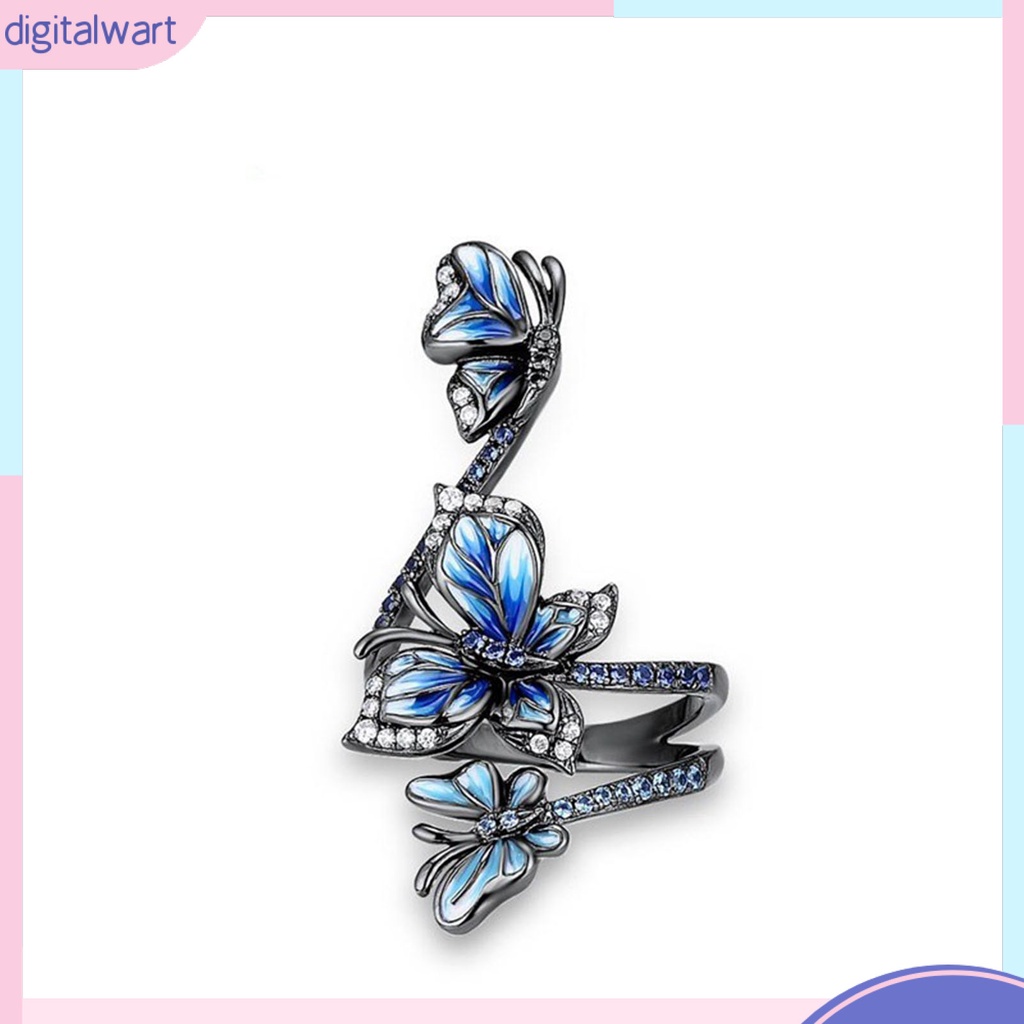 Nhẫn mở hình bướm màu xanh dương thời trang thanh lịch có thể điều chỉnh