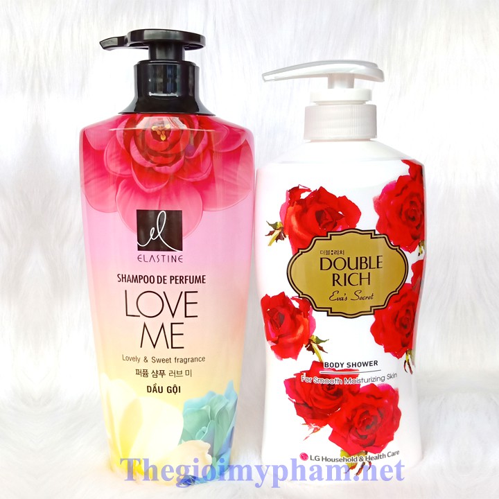 Combo Double Rich: Sữa Tắm Hoa Hồng 550g + Dầu Gội Love Me Double Rich 600g