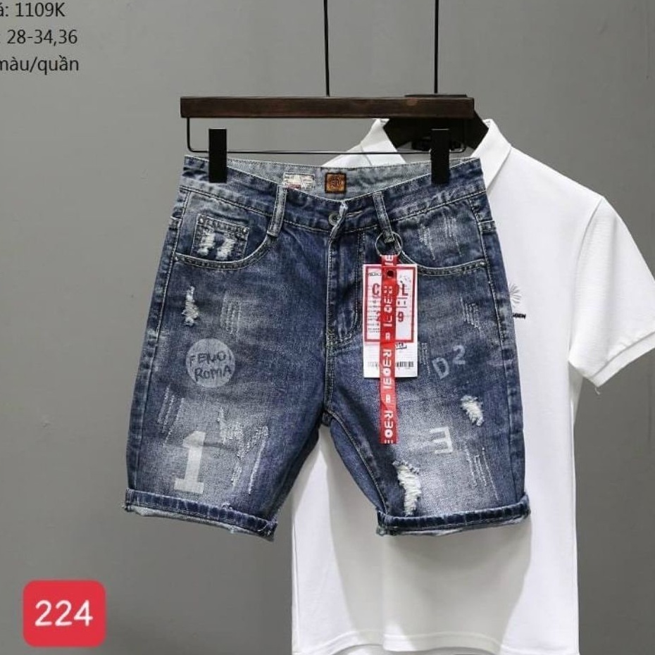 Quần Short Jean Nam-Quần Short Bò Màu Xanh Bạc MS224DT Rách Xướt Cào Nhẹ Nhàng