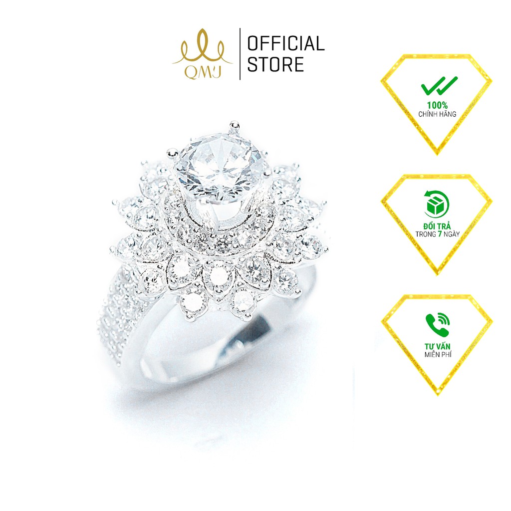 Nhẫn bạc QMJ Hải liên hoa nạm đá tinh xảo, sang chảnh Q179