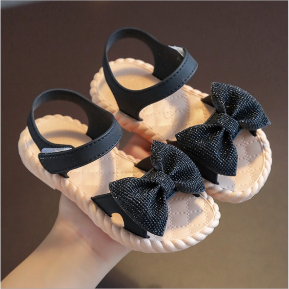 Form To Sandal Quai Dính Đính Nơ Bướm Sáng Lấp Lánh Cực Êm Chân Cho Bé Gái KB011