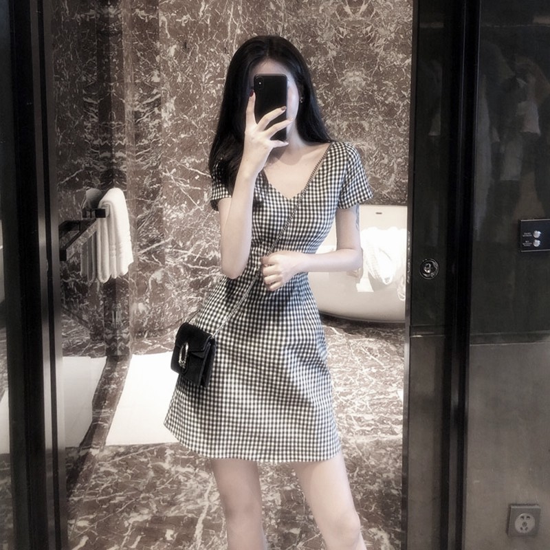 Đầm Tay Ngắn Họa Tiết Sọc Caro Cổ Điển Thời Trang Cho Nữ | BigBuy360 - bigbuy360.vn