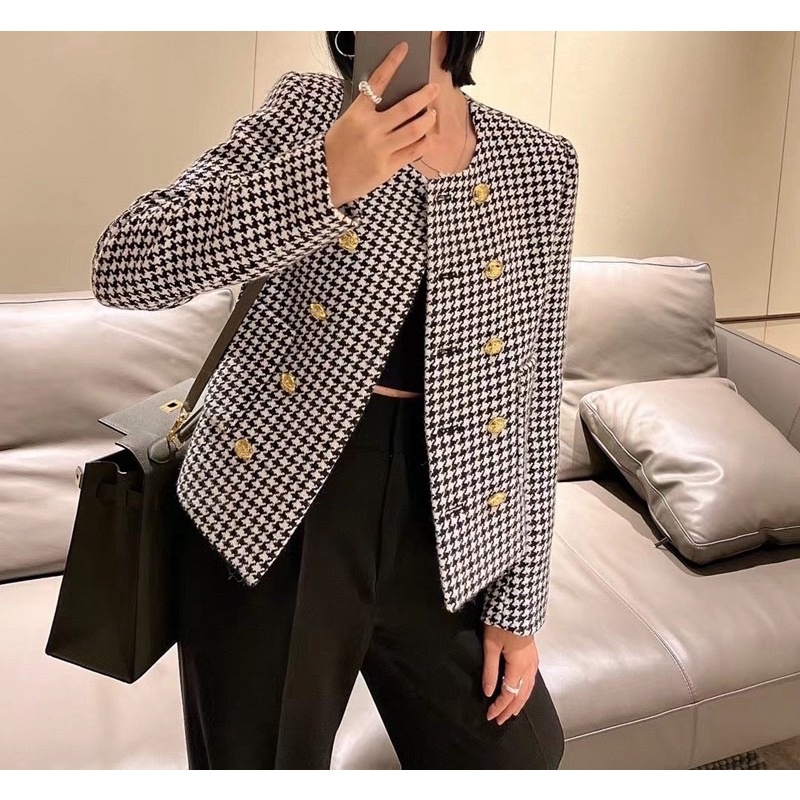 Aoa Khoác Dạ Tweed Khuy Đồng Sang Chảnh