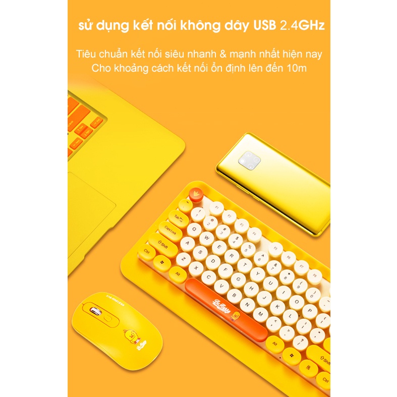 Combo bàn phím và chuột không dây Siêu Đẹp thời trang K68 màu vàng xanh sặc sỡ tương thích máy tính, laptop, pc