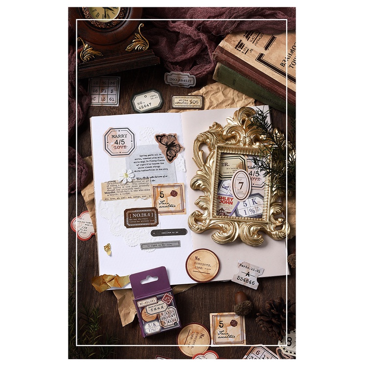 Hộp 46 sticker miếng dán trang trí sổ tay phong cách vintage độc đáo Box Sticker ST445