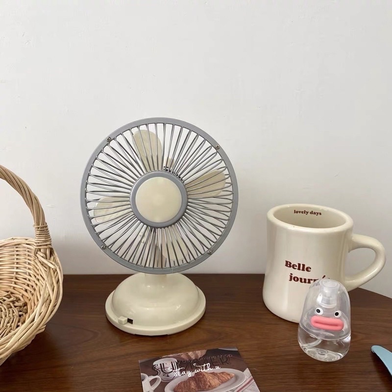 Quạt để bàn Vintage có 2 tốc độ gió, quạt mini phong cách Hàn Quốc