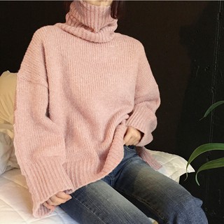 áo len ulzzang cao cổ dày cổ lọ gấp áo len nữ đẹp dáng rộng tay dài len tiêu dày kiểu hàn quốc