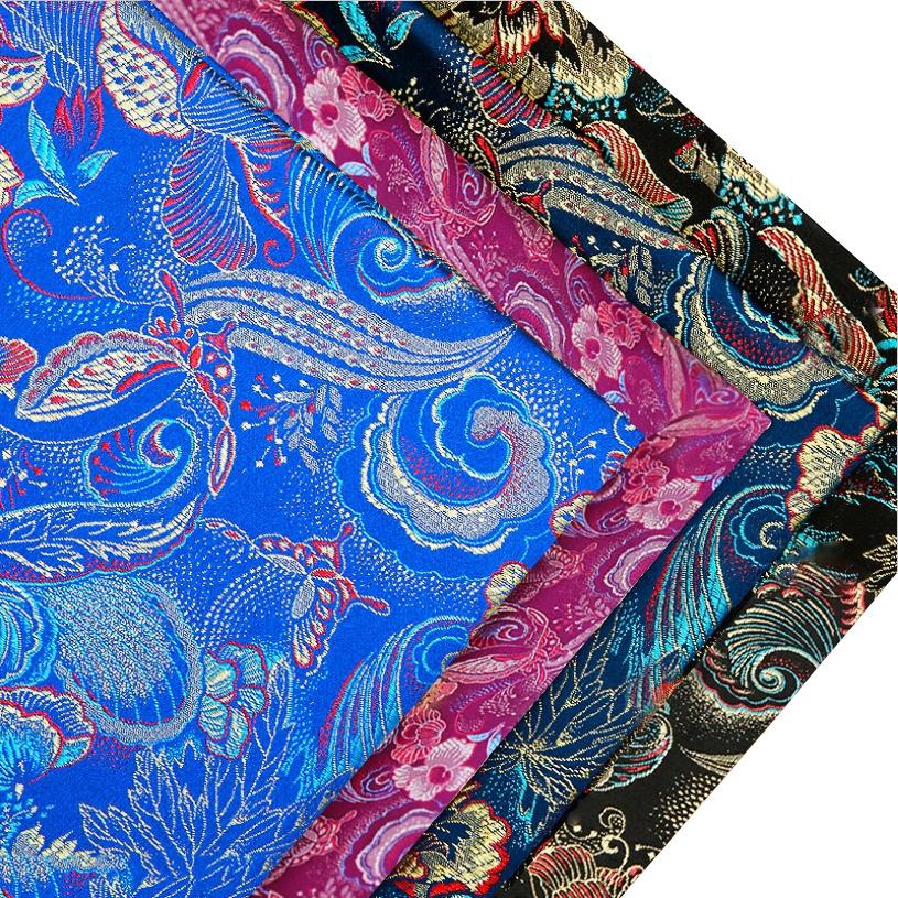 100 * 75cm Thêu Hoa Damask Satin DIY Vải Khâu Tay