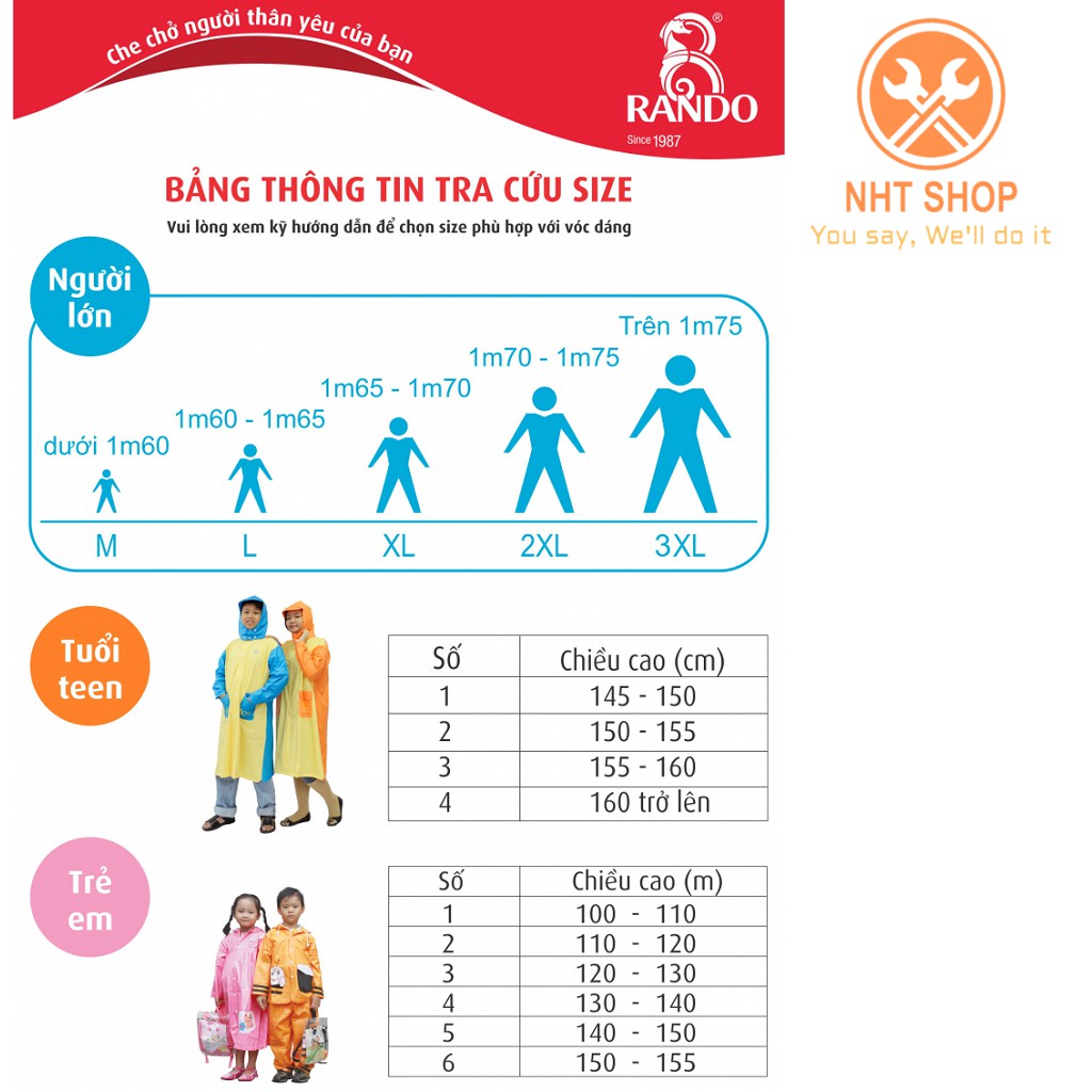 Áo Mưa RANDO Poncho Dây Kéo Trong Màu APPC-09  Bảo Vệ Toàn Diện – NHT Shop