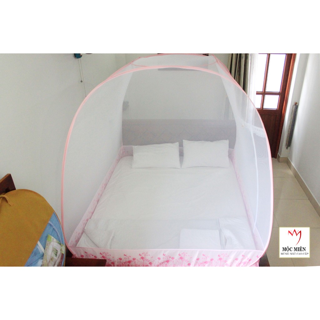 Mùng Chụp Tự Bung Đỉnh Rộng MỘC MIÊN Trắng Viền Hồng
