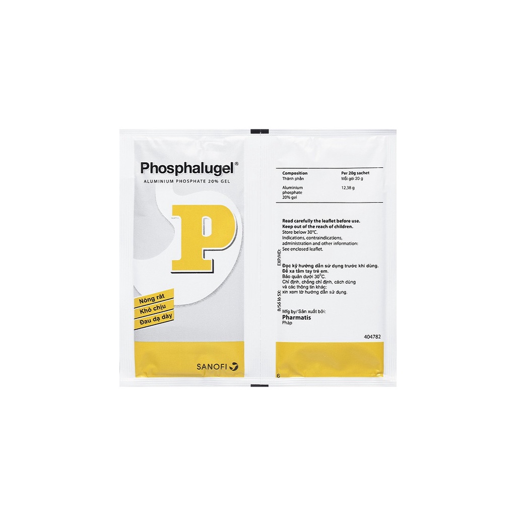 Hỗn dịch uống Phosphalugel 20% cải thiện đau, khó chịu dạ dày .