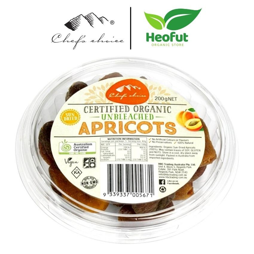 Đồ ăn vặt hoa quả sấy khô Chef's Choice mơ sấy hữu cơ organic nhập khẩu Úc Heofut