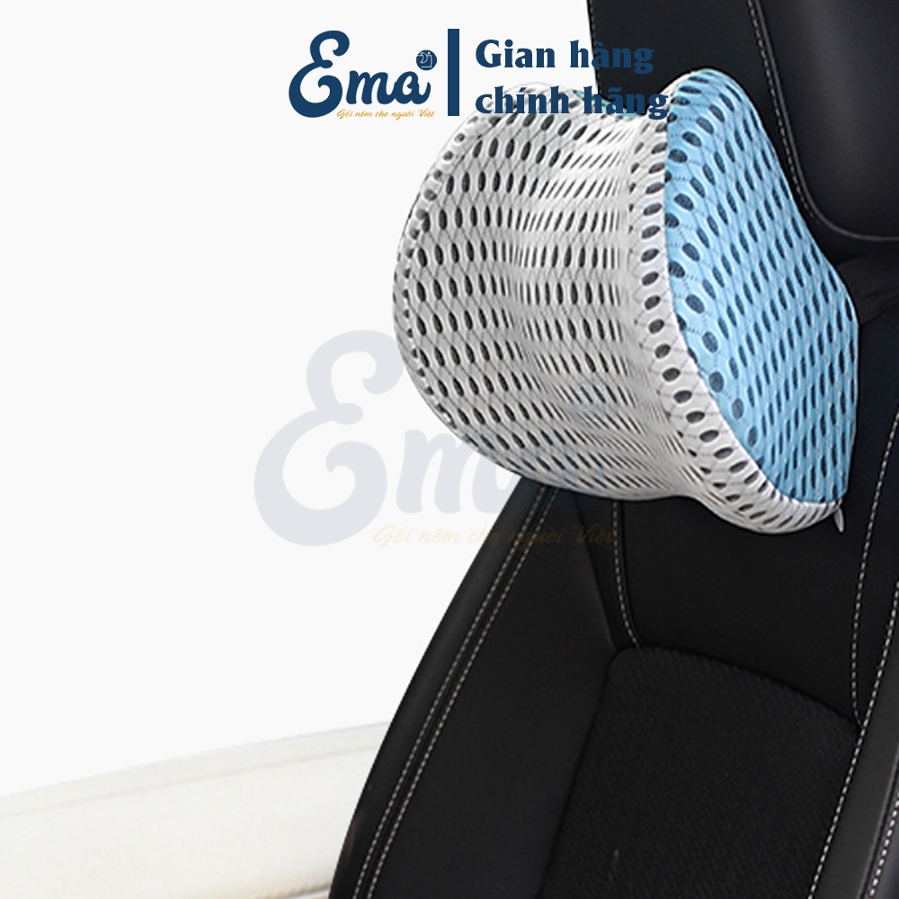 Bộ gối tựa đầu &amp; lưng ô tô cao su non EMA - Vỏ 4D siêu thoáng - Thiết kế ôm trọn bảo vệ cột sống