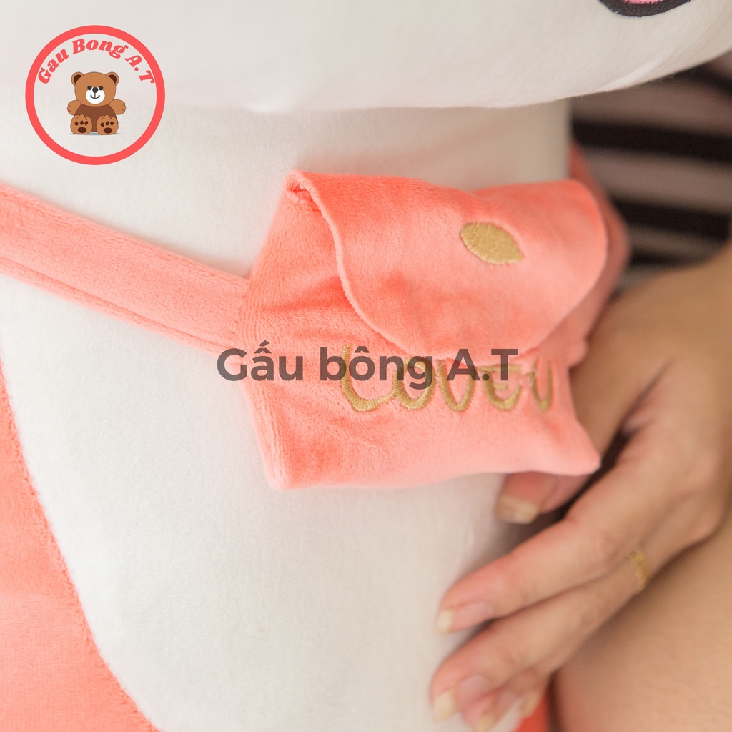 Gấu Bông Sóc Hông đeo túi cute dễ thương, Sóc răng thỏ khủng lồ, Gối ôm hình thú nhồi bông size 75cm-1m