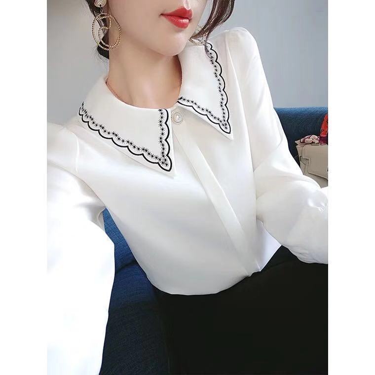 Áo sơ mi voan tay dài thêu họa tiết thời trang dành cho nữ