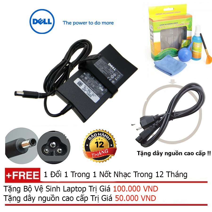 Sạc laptop Dell 19.5V-9.23A 180W chân kim to Hàng Nhập Khẩu + Tặng dây nguồn 1.5m, bộ vệ sinh laptop