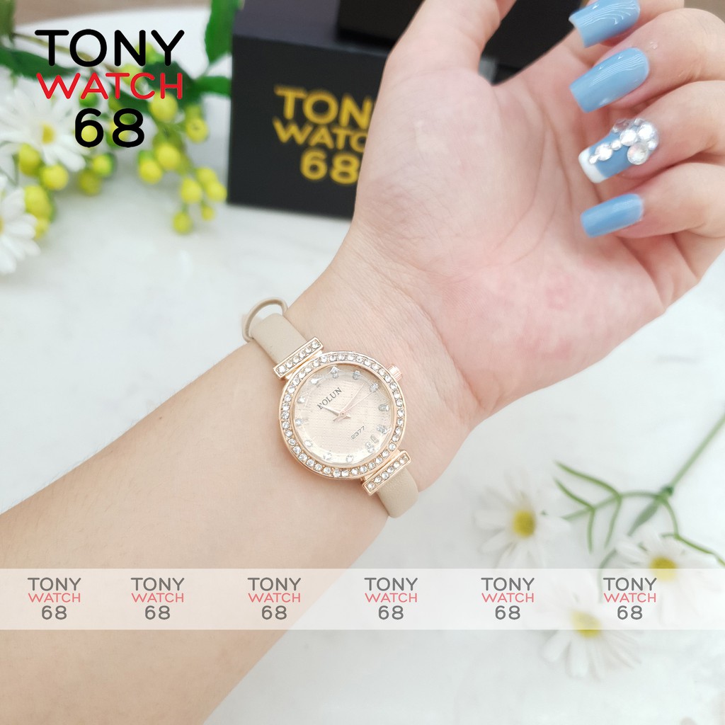 Đồng hồ nữ Bolun đẹp chính hãng dây da mặt viền đá chống nước Tony Watch 68