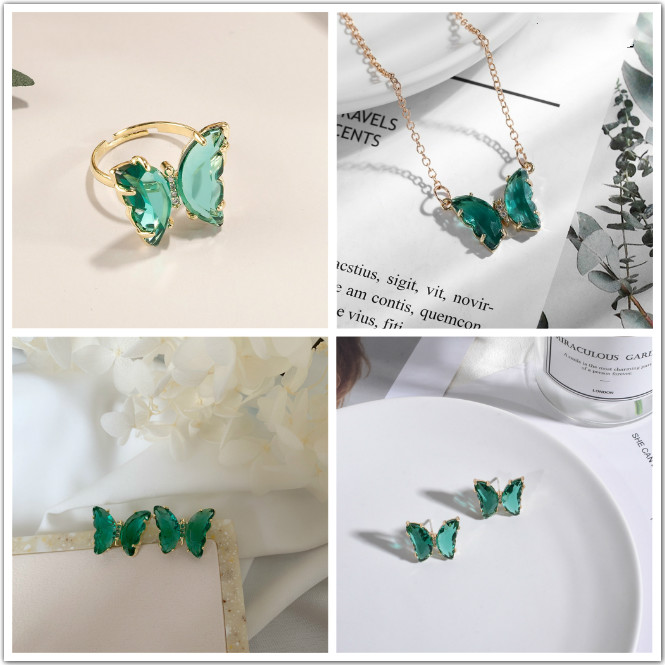 Cod Qipin Bộ Trang Sức Hợp Kim Hình Bướm Đính Đá Sang Trọng