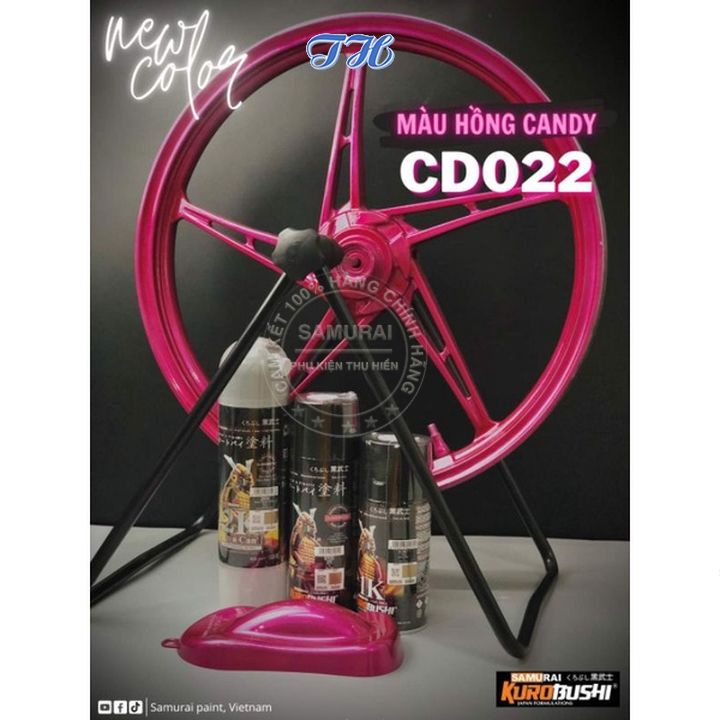 Sơn Xịt Samurai chuyên dùng cho xe máy màu hồng candy CD022 * chống cháy, chống rạn nứt, vòi xịt chống chảy