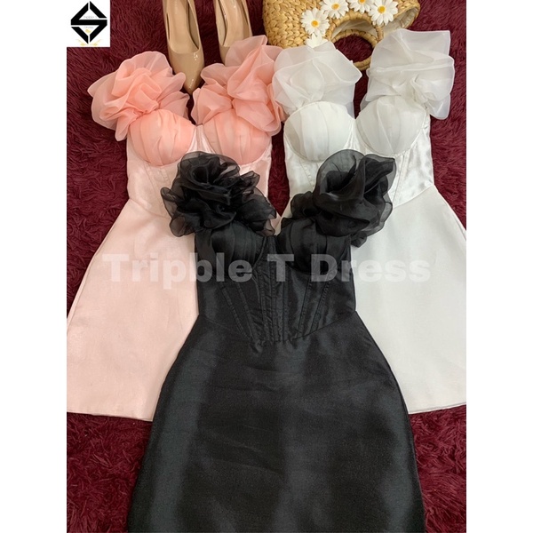 Đầm body dự tiệc nhúng phồng voan kính TRIPBLE T DRESS - size S/M/L - MS214Y