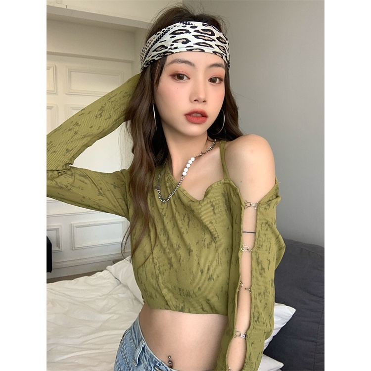 Porozi  Áo croptop  trễ vai dài tay thời trang Hàn Quốc dành cho nữ