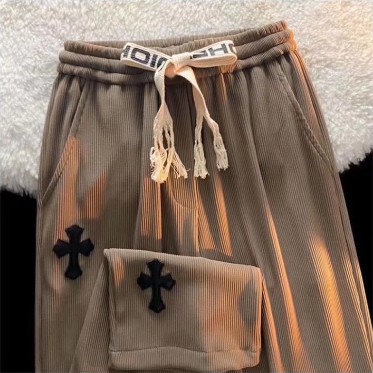 Quần Dài Ống Rộng Lưng Cao Dây Rút Co Giãn Phong Cách Vintage Dành Cho Nam Nữ