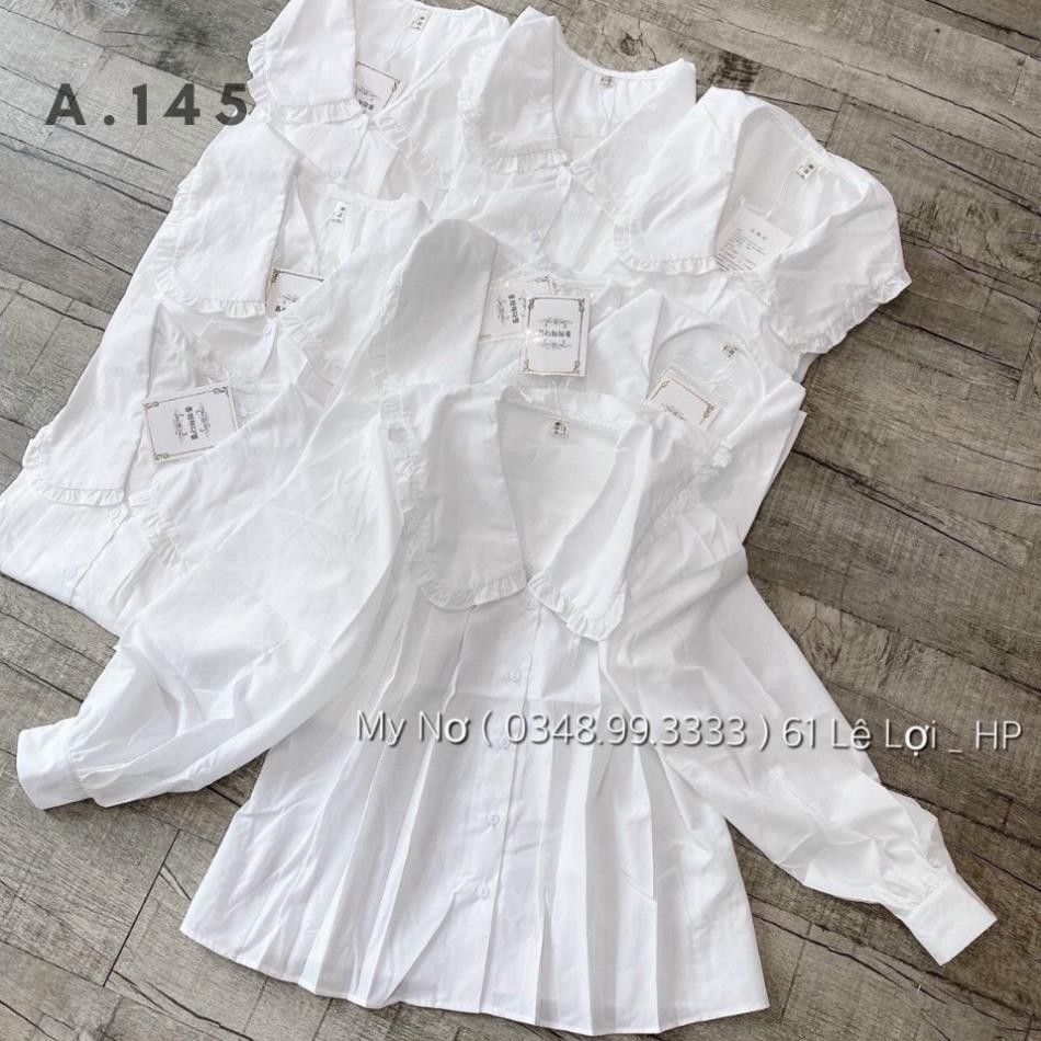 Áo Babydoll Dáng Xòe Xếp Ly 3 Hàng Dọc Ngực Cổ Bèo Sen To Dài Tay Cài Cúc Vải Thô Lụa - A.145 !