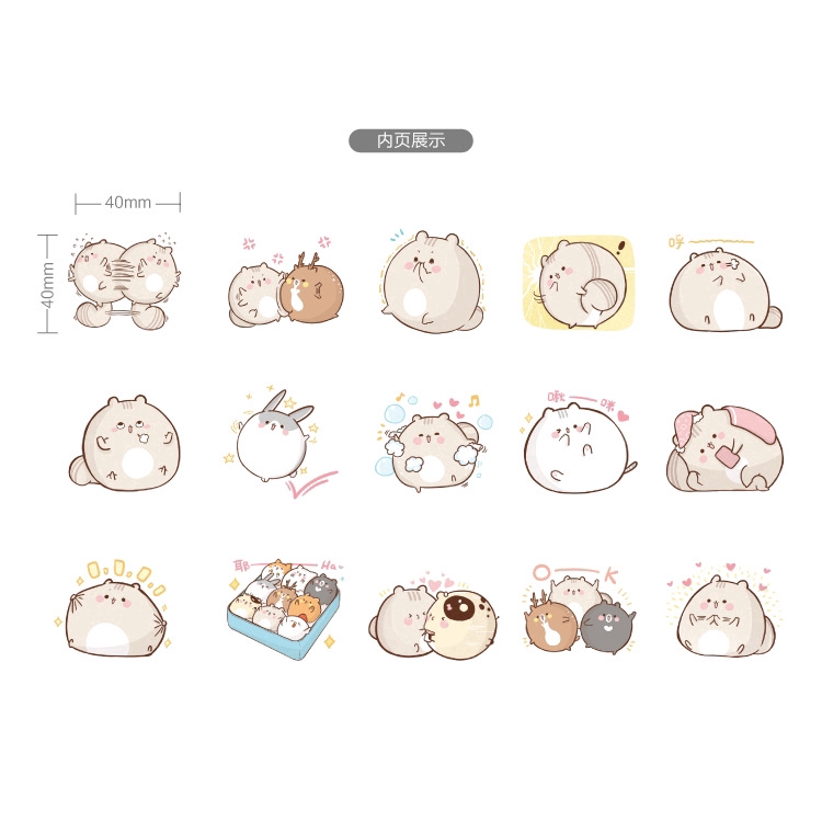 Hộp 45 nhãn dán hình chú chuột/mèo trang trí sổ tay DIY