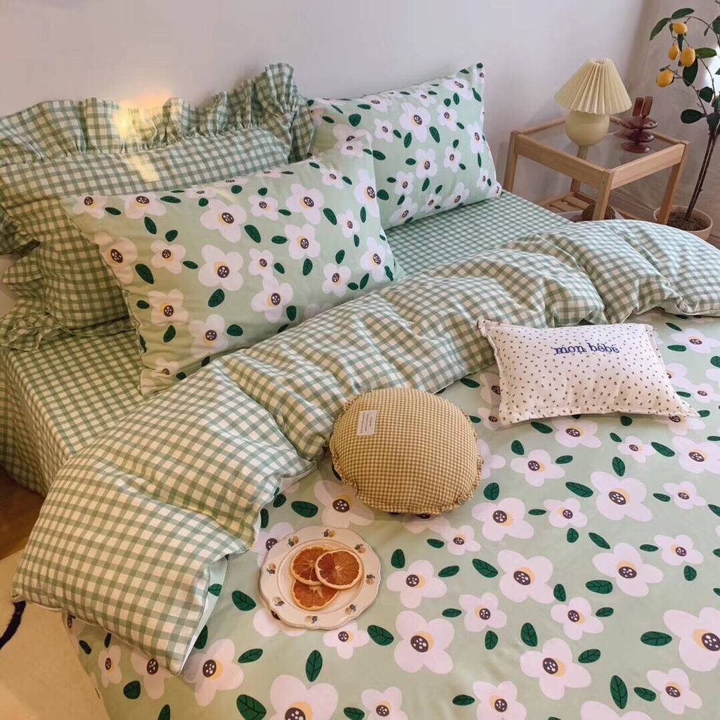 Bộ Chăn ga gối cotton poly Emmidecor - mẫu hoa hàn quốc 2020