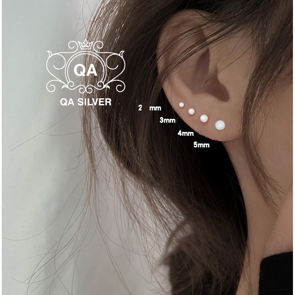 Bông tai bạc 925 nụ bi tròn cát nhám khuyên nam nữ tối giản S925 MINIMAL Silver Earrings QA SILVER EA210303