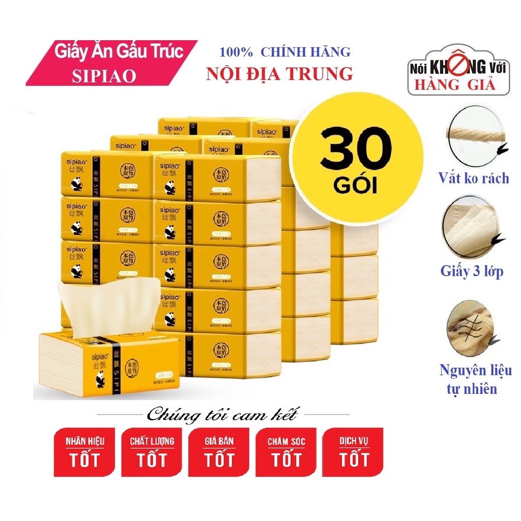Giấy Ăn Gấu Trúc Thùng 30 Gói Siêu Dai Sipiao Chính Hãng SP2136