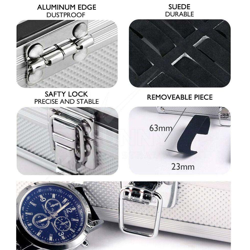 Hộp Đựng Đồng Hồ 12 Ngăn Bằng Hợp Kim Nhôm Cao Cấp Giá Đỡ