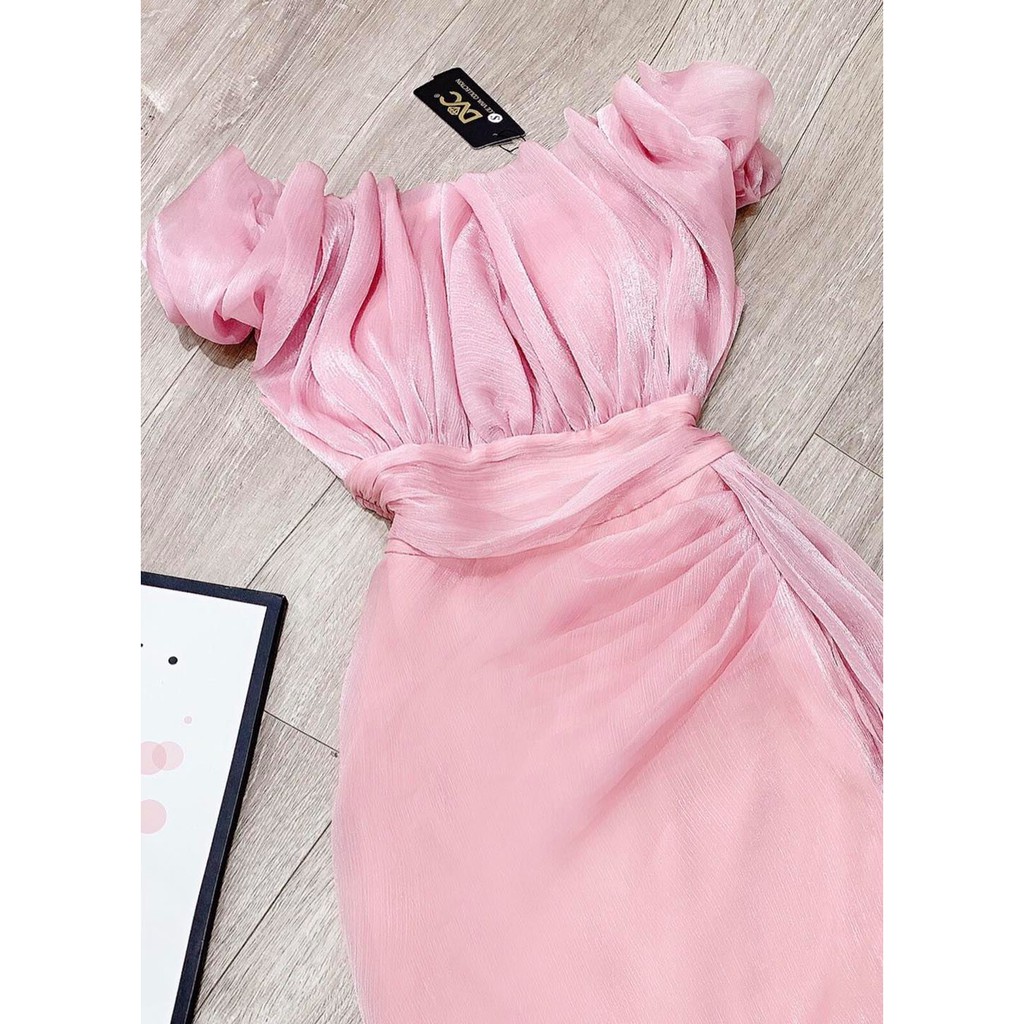 Váy dự tiệc trễ vai nhún thân 1709 trắng và 1663 hồng - DVC - Maidieuhuyen (ảnh thật mẫu cao 1m6) | BigBuy360 - bigbuy360.vn