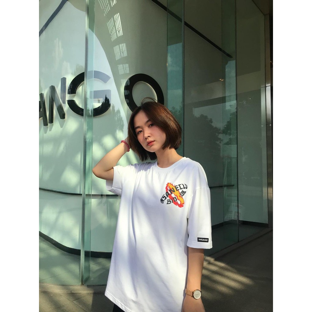 GHKA TYA Áo Thun Tay Lỡ Phom Rộng, Unisex nam nữ 45-80kg,In Hình insanecld, Vải TC 75% Cotton, Dày Mịn Đẹp, Co Giãn 4 Ch