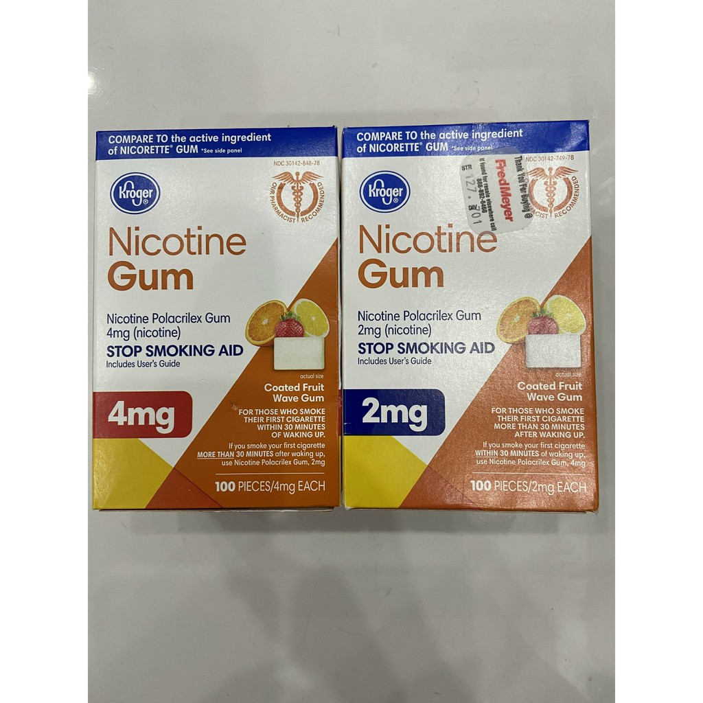 Kẹo cao su Kroger Nicotine Gum 2mg&amp; 4mg 100 viên, hương trái cấy