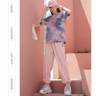 Bộ Quần Áo Phông Nữ Loang Màu Cá Tính Quần Jogger Nữ Bo Gấu Cực Chất - Korean Impress Shop