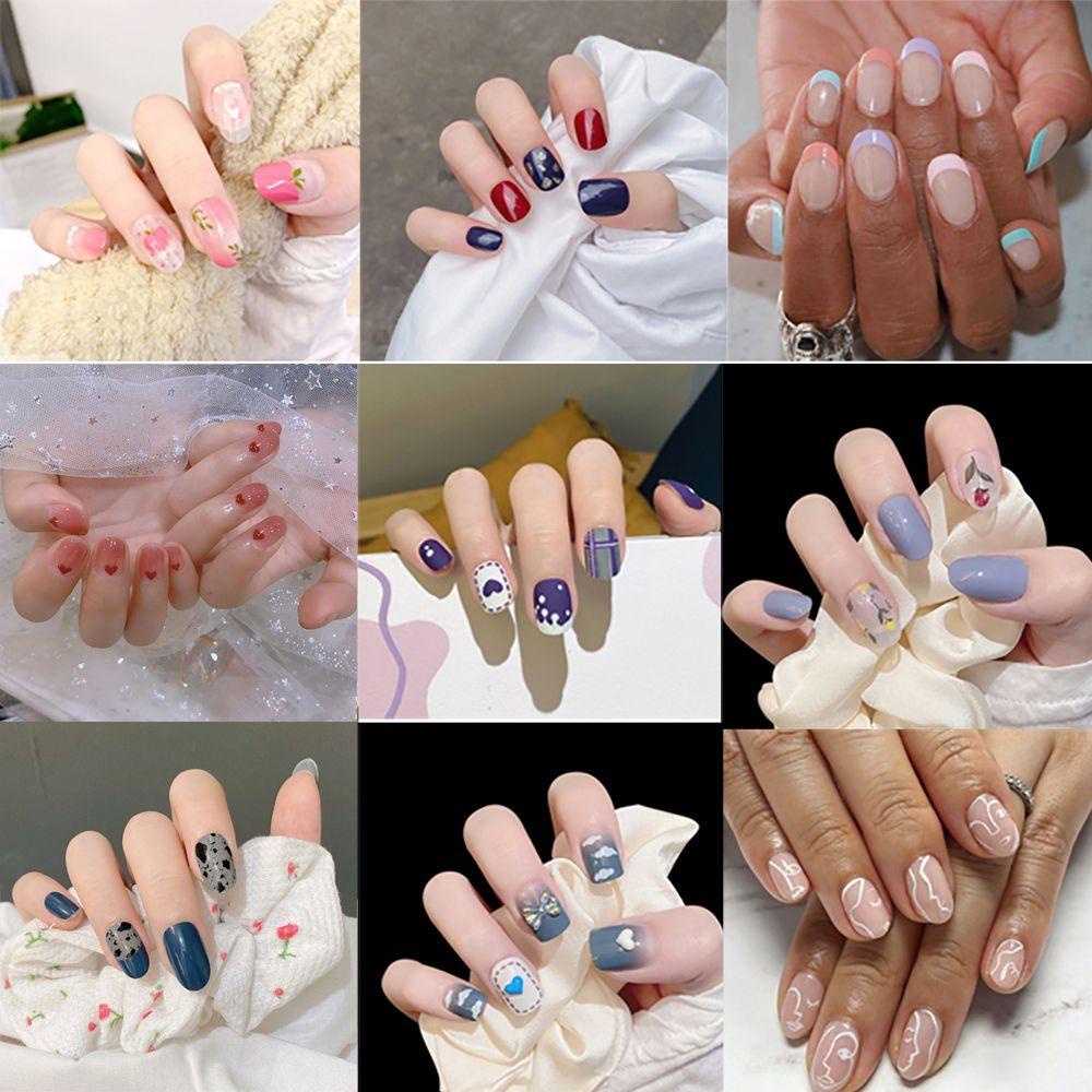 QQMALL Toàn Bộ Bộ Móng Tay Giả Họa Tiết Trái Tim Thời Trang Cho Nữ