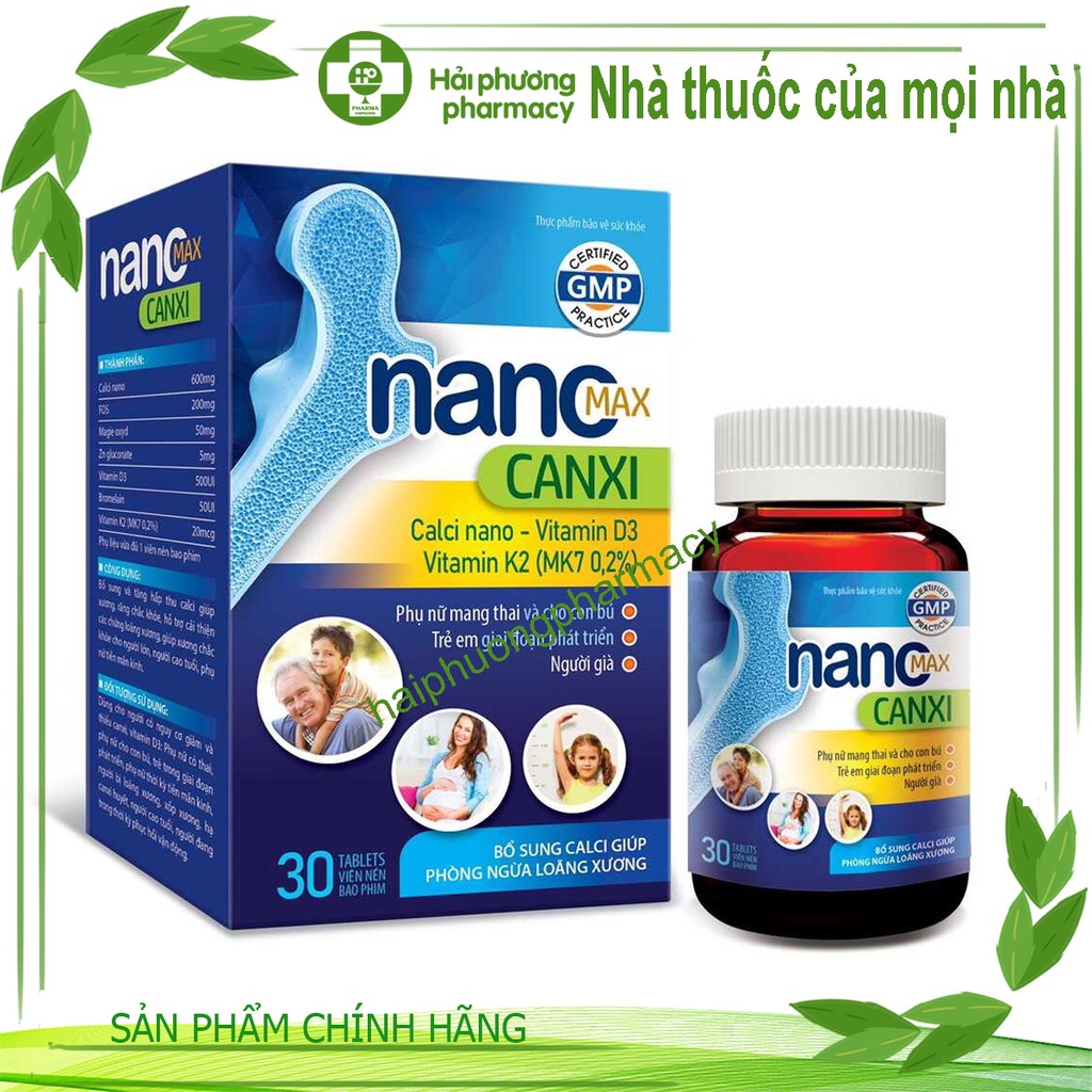 Viên uống CANXI NANO MAX - Bổ xung và tăng hấp thu calci, giúp xương, răng chắc khỏe lọ 30 viên