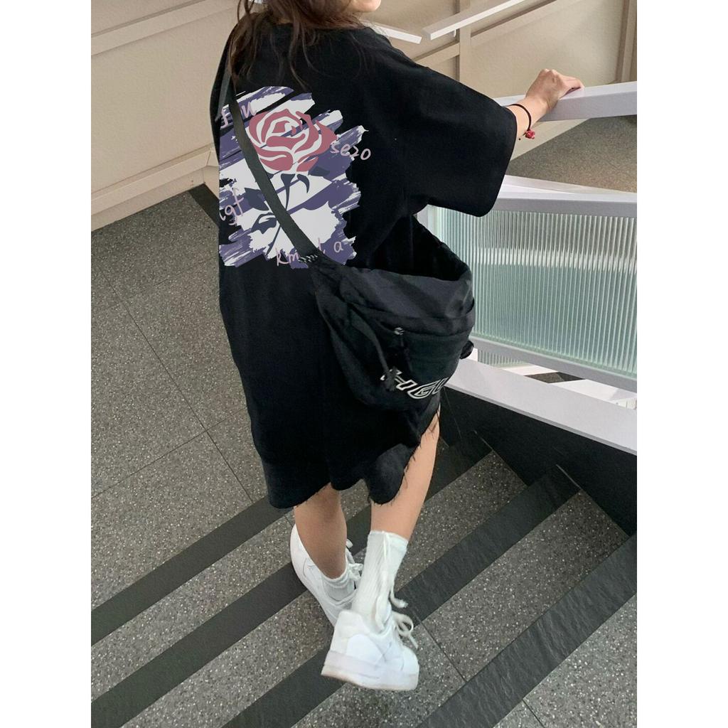 Xiaozhainv Áo Thun Nữ Ngắn Tay In Hoa Hồng Vải Cotton