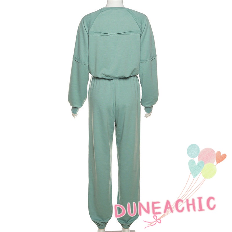 DUNEA Set Áo Thun Tay Dài Màu Trơn Phối Quần Dài Lưng Cao Thời Trang Trẻ Trung Cho Nữ